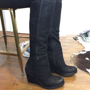 Vince Camuto knee high black suede boot wedge